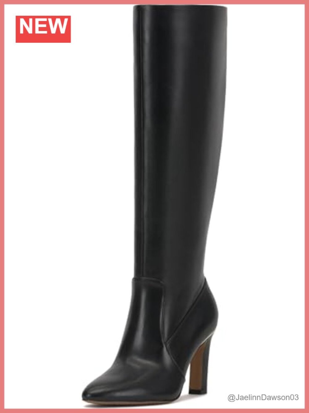 Women's Leather Knee-High Boots with Block Heel and Side Zipper